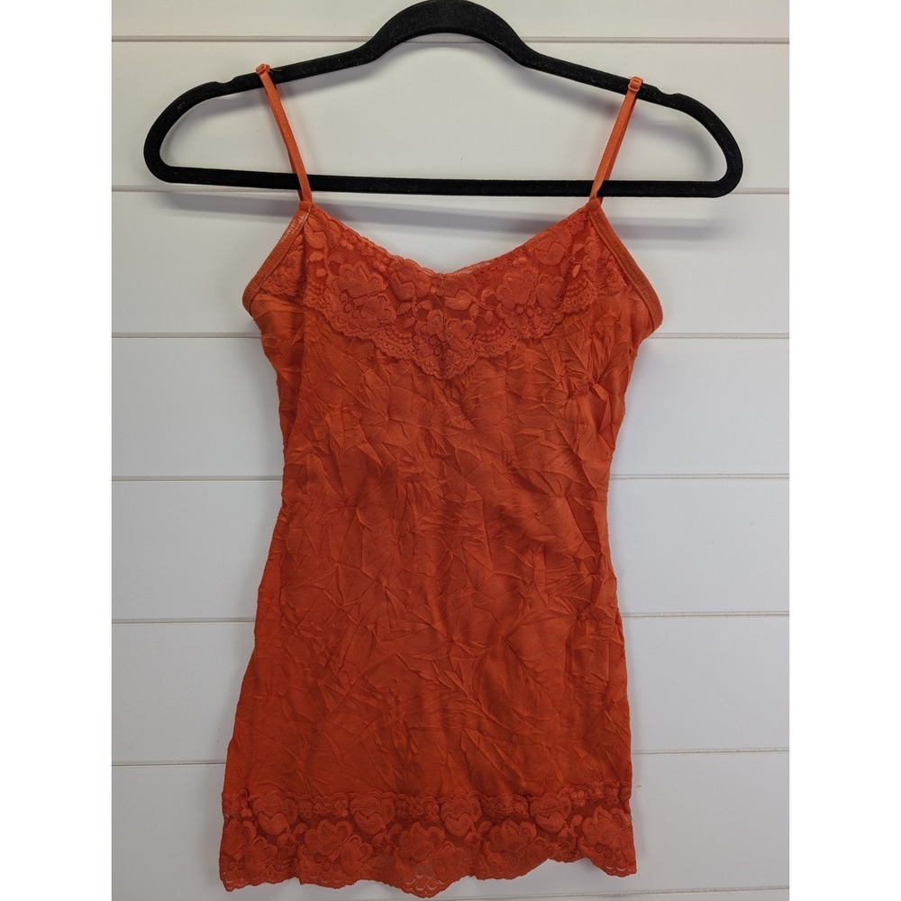 Maurices Y2K Lace Crinkle Cami XS Orange‎ Long Layering Fairy Going Out Indie